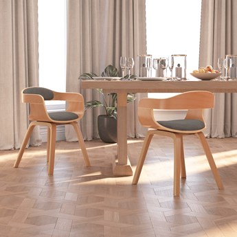vidaXL Krzesła stołowe, 2 szt., jasnoszare, gięte drewno i tkanina