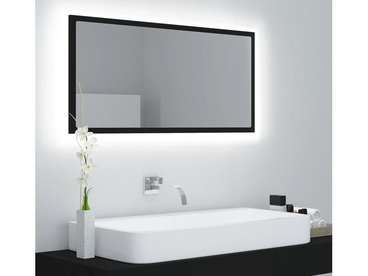 vidaXL Lustro łazienkowe z LED, czarne, 90x8,5x37 cm, płyta wiórowa Prostokątne Ścienne Lustro z ramą Pomieszczenie Łazienka