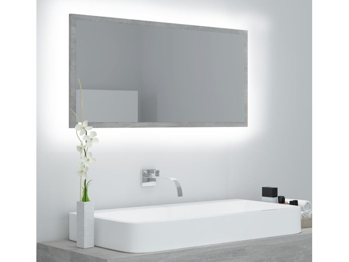 vidaXL Lustro łazienkowe z LED, szarość betonu, 90x8,5x37 cm, płyta Prostokątne Ścienne Pomieszczenie Łazienka Lustro z ramą Styl Nowoczesny