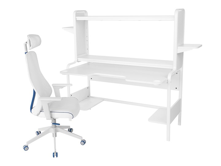 IKEA FREDDE / MATCHSPEL Biurko gamingowe i krzesło, Biały, Wysokość: 146 cm