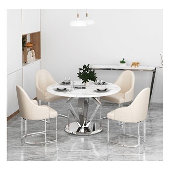 Stół okrągły biało srebrny / marmur syntetyk / Endo Fi 130 cm