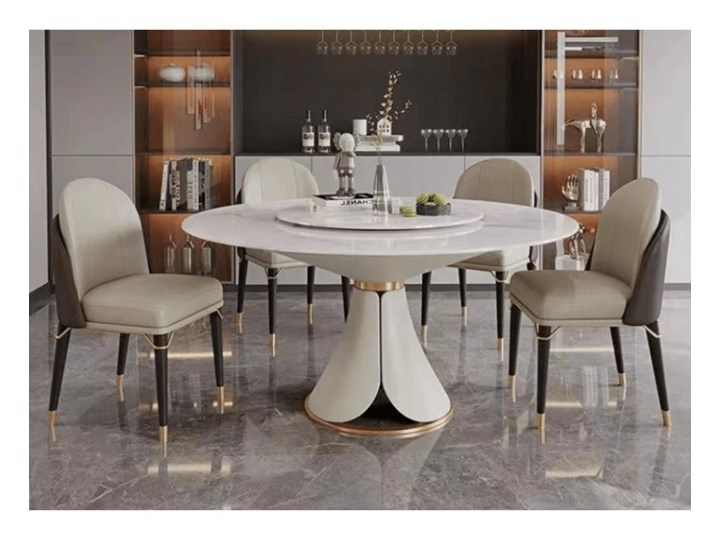 Ekskluzywny okrągły stół Glamour  , blat marmur syntety  Homey FI 130 Kategoria Stoły kuchenne Wysokość 75 cm Kolor Biały