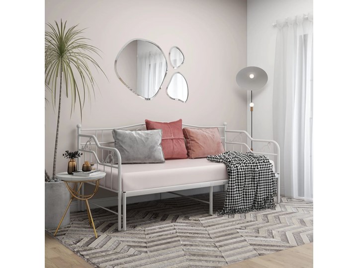 vidaXL Sofa z wysuwaną ramą łóżka, biała, metalowa, 90x200 cm Łóżko metalowe Kolor Biały