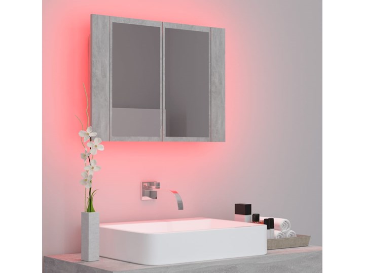 vidaXL Szafka łazienkowa z lustrem i LED, szarość betonu, 60x12x45 cm Płyta stolarska Płyta MDF Nad umywalkę Styl Nowoczesny Wiszące Kategoria Szafki stojące
