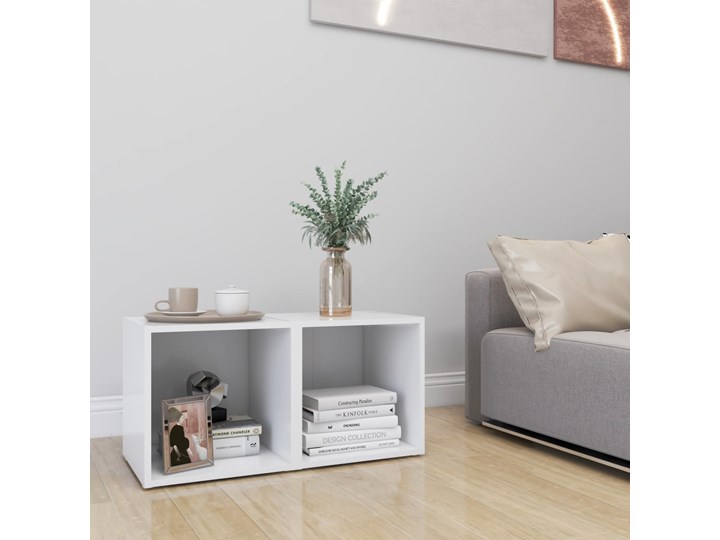 vidaXL Szafki pod telewizor, 2 szt., białe, 37x35x37 cm, płyta wiórowa Stojące Płyta MDF Pomieszczenie Salon Uniwersalne Płyta laminowana Płyta meblowa Głębokość 35 cm Kolor Biały