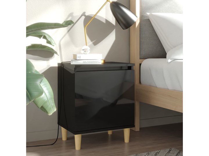 vidaXL 2 szafki nocne z drewnianymi nogami, czarne, połysk, 40x30x50cm Głębokość 30 cm Wysokość 50 cm Drewno Płyta MDF Płyta laminowana Szerokość 40 cm Płyta meblowa Pomieszczenie Sypialnia