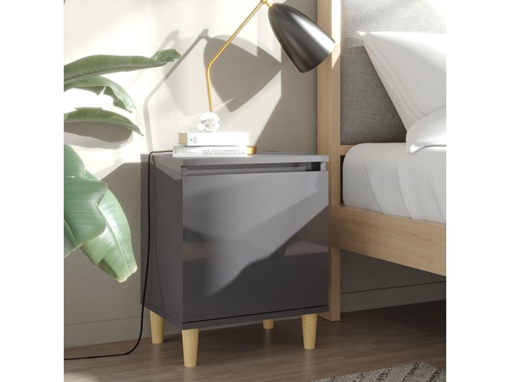 vidaXL Szafka nocna z drewnianymi nóżkami, szara, połysk, 40x30x50 cm Płyta laminowana Płyta MDF Szerokość 40 cm Nocne Głębokość 30 cm Drewno Płyta meblowa Typ Nocne