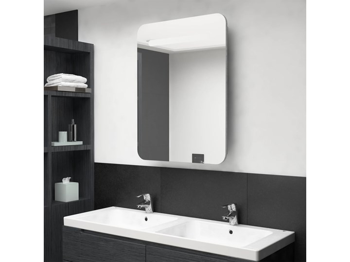 vidaXL Szafka łazienkowa z lustrem i LED, szarość betonu, 60x11x80 cm Szerokość 60 cm Płyta MDF Szkło Głębokość 11 cm Szafki Wiszące Kategoria Szafki stojące