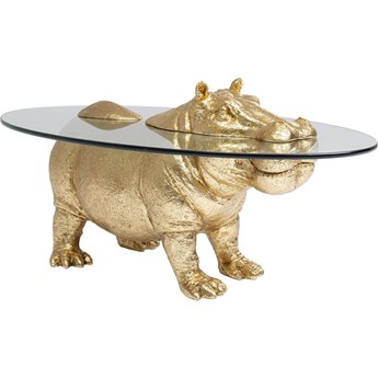 Stolik kawowy Hippo 80 cm złoty - blat szklany
