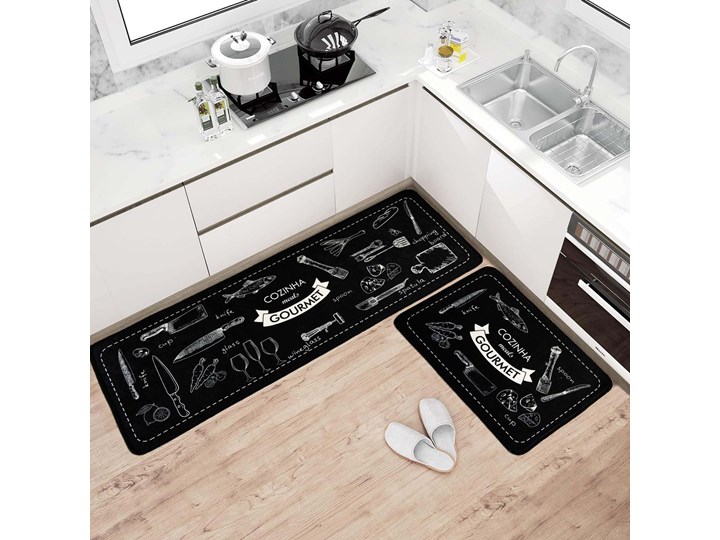 Dywan do Kuchni Kitchen 4 Czarny-Szary