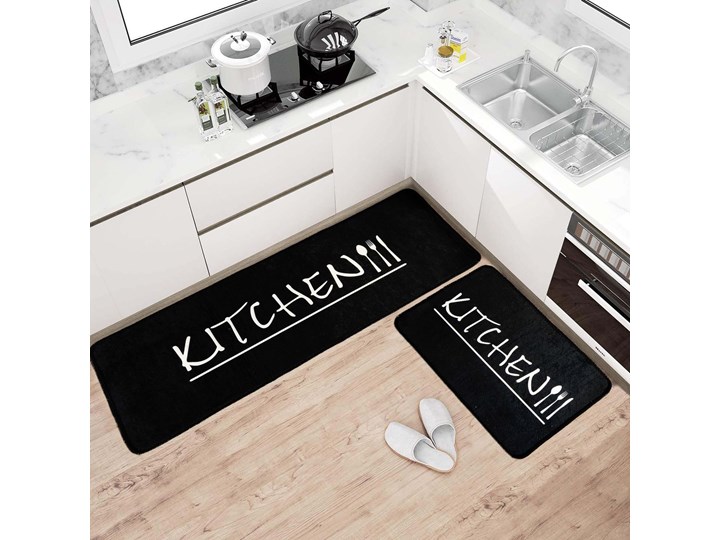Dywan do Kuchni Kitchen 9 Czarny-Szary 40x60 cm 40x120 cm Poliester Dywany Pomieszczenie Kuchnia