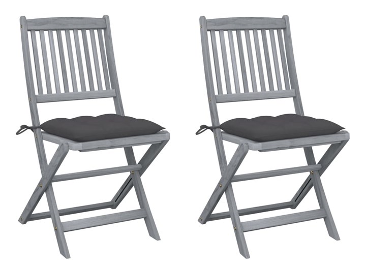 vidaXL Składane krzesła ogrodowe z poduszkami, 2 szt., drewno akacjowe Styl Nowoczesny Krzesło składane Tworzywo sztuczne Kolor Szary