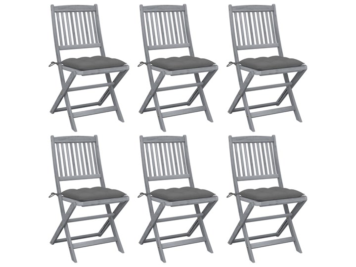 vidaXL Składane krzesła ogrodowe, 6 szt., poduszki, drewno akacjowe Tworzywo sztuczne Krzesło składane Styl Nowoczesny