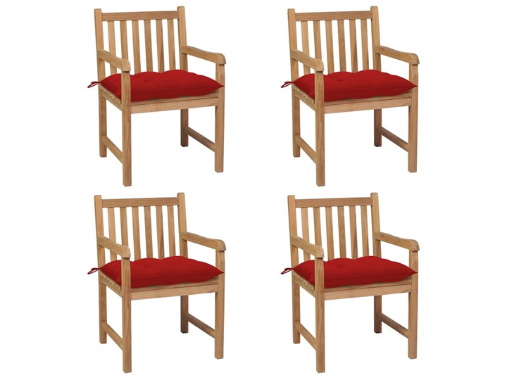 vidaXL Krzesła ogrodowe z czerwonymi poduszkami, 4 szt., drewno tekowe Krzesło z podłokietnikami Styl Rustykalny Tworzywo sztuczne Kolor Beżowy