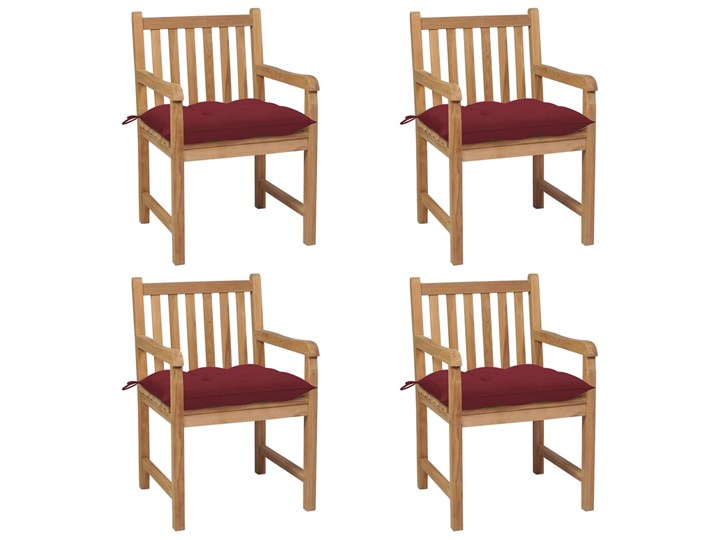 vidaXL Krzesła ogrodowe z bordowymi poduszkami, 4 szt., drewno tekowe Styl Rustykalny Krzesło z podłokietnikami Tworzywo sztuczne Kolor Brązowy