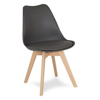 Krzesło na drewnianych bukowych nogach z skórzaną szarą poduszką nowoczesne szare 007G-G-BW