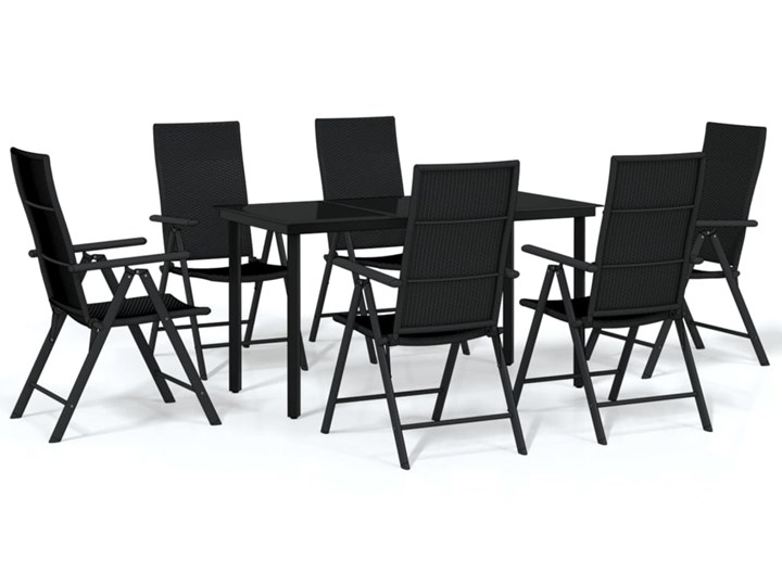 vidaXL 7-częściowy zestaw mebli ogrodowych, czarny Aluminium Stal Rattan Zawartość zestawu Stolik Stoły z krzesłami Zawartość zestawu Krzesła