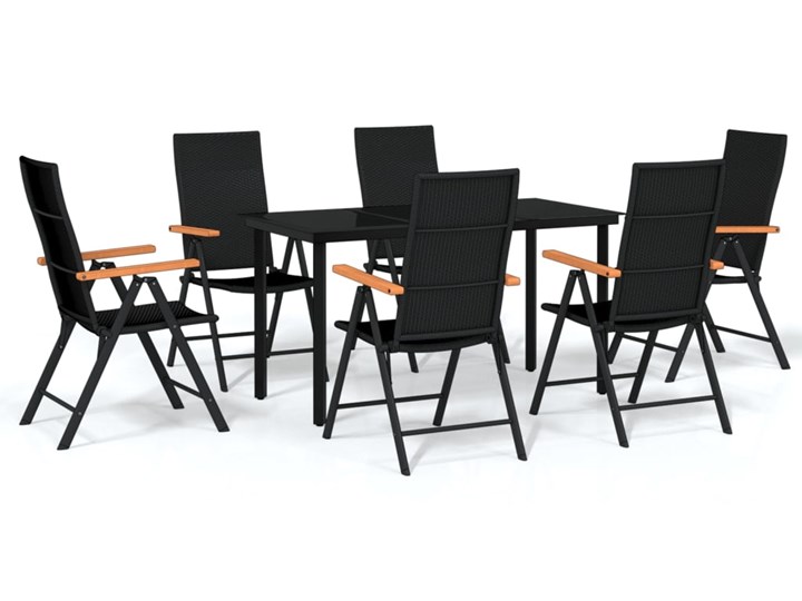 vidaXL 7-częściowy zestaw mebli ogrodowych, czarny Stoły z krzesłami Rattan Stal Aluminium Zawartość zestawu Krzesła