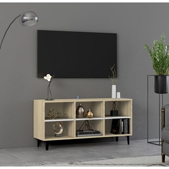 vidaXL Szafka TV, metalowe nóżki, biel i dąb sonoma, 103,5x30x50 cm