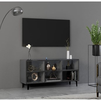 vidaXL Szafka TV, metalowe nóżki, szara, połysk, 103,5x30x50 cm