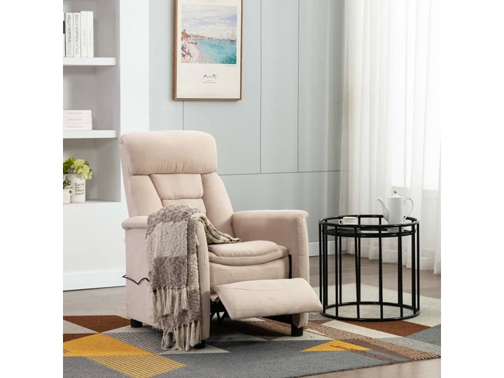 vidaXL Rozkładany fotel masujący, kremowy, sztuczna skóra zamszowa Skóra ekologiczna Fotel rozkładany Szerokość 73 cm Tworzywo sztuczne Pomieszczenie Salon