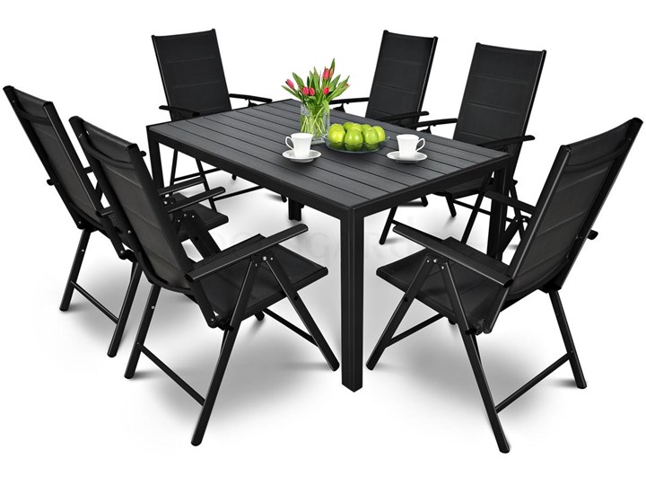 Meble ogrodowe SYDNEY Black Stoły z krzesłami Aluminium Zestawy obiadowe Zawartość zestawu Krzesła