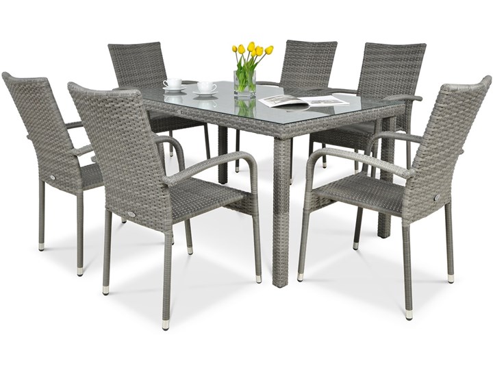 Meble technorattanowe FIESTA/VENECJA 6+1 Dolphin Grey Aluminium Stoły z krzesłami Zestawy obiadowe Liczba miejsc Sześcioosobowy