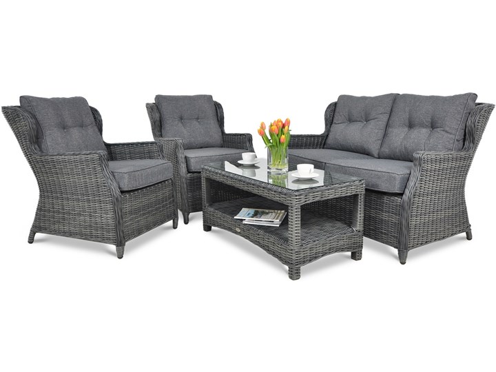 Meble z technorattanu TRIVENTO 2 Dark Grey Zawartość zestawu Fotele Zestawy kawowe Zestawy wypoczynkowe Zawartość zestawu Sofa