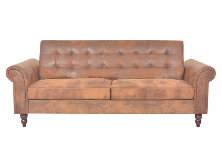 vidaXL Rozkładana sofa z podłokietnikami, sztuczny zamsz, brązowa Głębokość 85 cm Szerokość 196 cm Chesterfield Głębokość 97 cm Funkcje Z funkcją spania