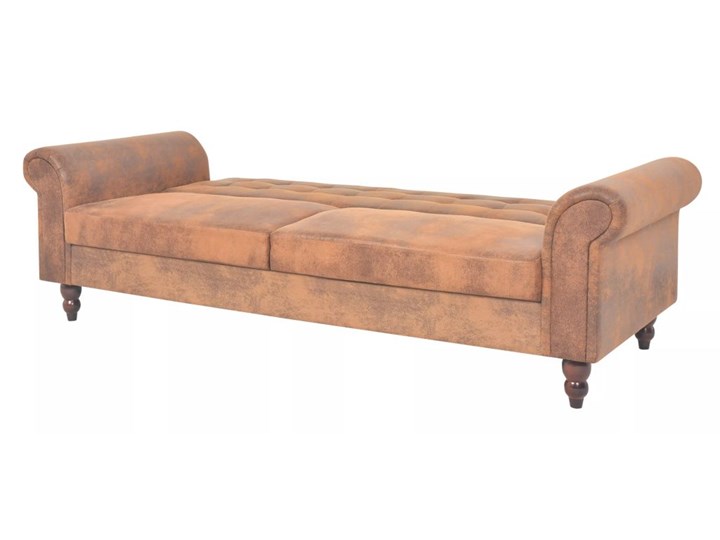 vidaXL Rozkładana sofa z podłokietnikami, sztuczny zamsz, brązowa Głębokość 85 cm Głębokość 97 cm Chesterfield Szerokość 196 cm Wielkość Trzyosobowa