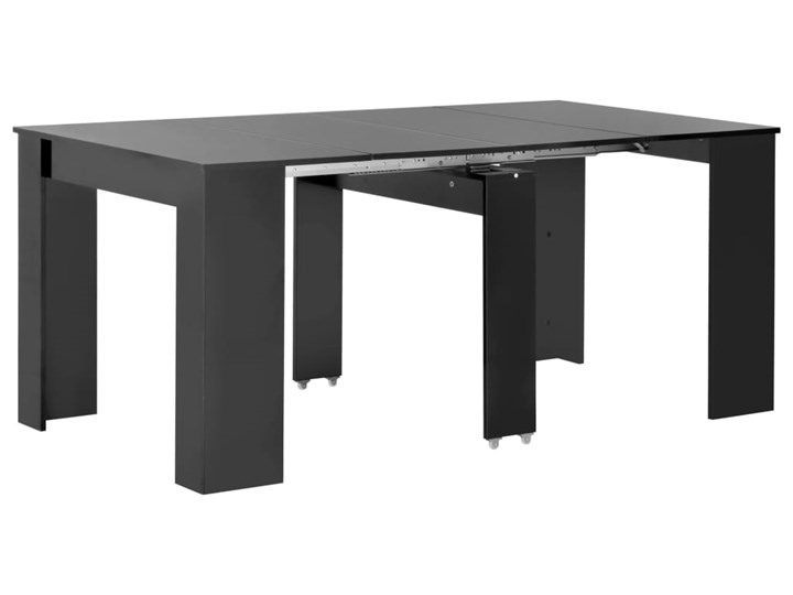 vidaXL Rozkładany stół jadalniany, wysoki połysk, czarny, 175x90x75 cm Długość po rozłożeniu 175 cm Stal Płyta MDF Styl Rustykalny