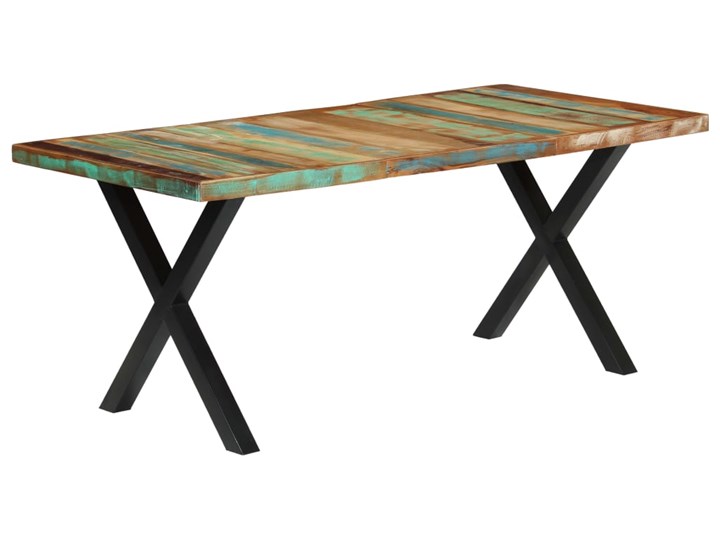 vidaXL Stół do jadalni, 180x90x76 cm, lite drewno z odzysku Sosna Stal Rozkładanie Styl Vintage