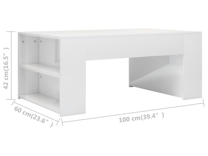 vidaXL Stolik kawowy, wysoki połysk, biały, 100x60x42cm, płyta wiórowa Szerokość 60 cm Długość 100 cm Wysokość 42 cm Funkcje Z półkami