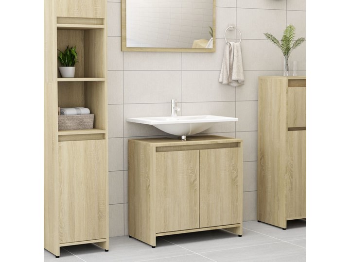 vidaXL Szafka łazienkowa, dąb sonoma, 60x33x61 cm, płyta wiórowa Wysokość 58 cm Drewno Szerokość 58 cm Kategoria Szafki stojące Płyta MDF Głębokość 33 cm Szafki Wysokość 60 cm Płyta stolarska Szerokość 60 cm Rodzaj frontu Drzwiczki