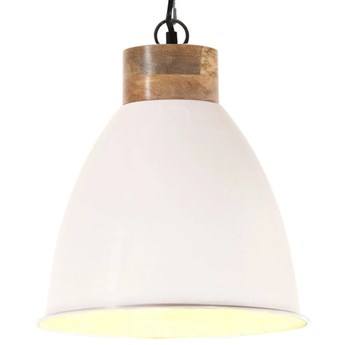 vidaXL Industrialna lampa wisząca, białe żelazo i drewno, 35 cm, E27