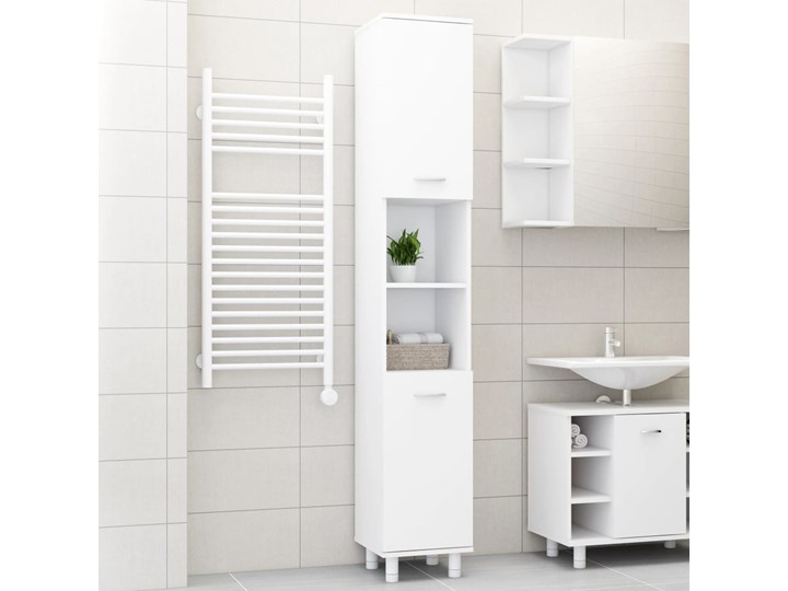 vidaXL Szafka łazienkowa, biała, 30x30x179 cm, płyta wiórowa Płyta MDF Kolor Biały Szafki Głębokość 30 cm Płyta stolarska Szerokość 30 cm Stojące Rodzaj frontu Drzwiczki