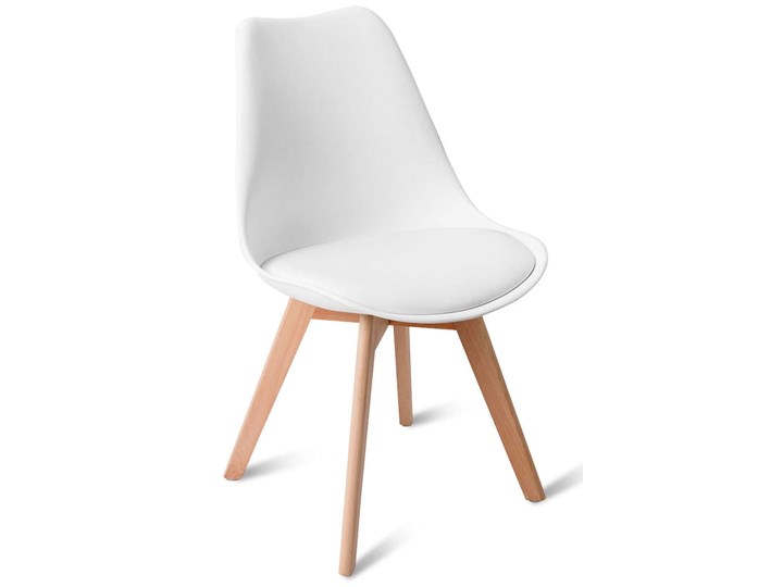Krzesło KRIS białe z poduszką z eko skóry nogi bukowe Szerokość 43 cm Tworzywo sztuczne Skóra ekologiczna Skóra Drewno Głębokość 42 cm Styl Skandynawski Wysokość 82 cm Kategoria Krzesła kuchenne