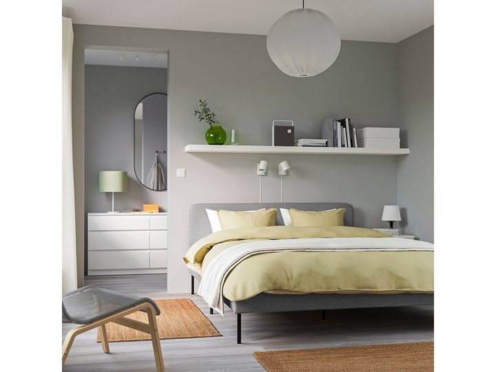 IKEA SLATTUM / KULLEN Zestaw mebli do sypialni 4 szt, Knisa jasnoszary/biały, 140x200 cm Pomieszczenie Sypialnia