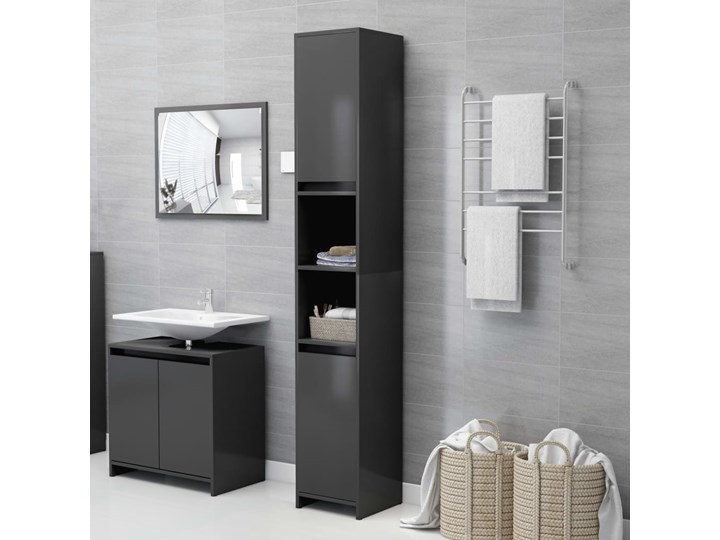 vidaXL Szafka łazienkowa, szara, 30x30x183,5 cm, płyta wiórowa Stojące Płyta MDF Szafki Wysokość 183 cm Głębokość 30 cm Płyta stolarska Szerokość 30 cm Kategoria Szafki stojące Rodzaj frontu Drzwiczki