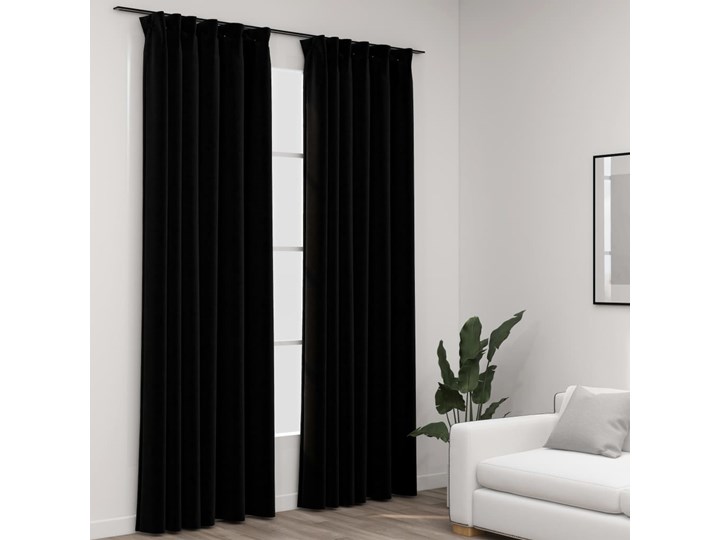 vidaXL Zasłony stylizowane na lniane, 2 szt., czarne, 140x245 cm Poliester Zasłona zaciemniająca Pomieszczenie Salon Len Kolor Czarny