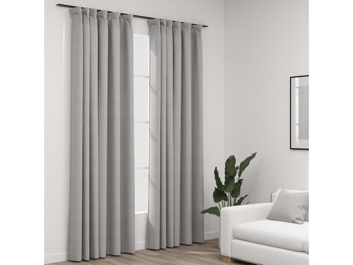 vidaXL Zasłony stylizowane na lniane, 2 szt., szare, 140x225 cm Pomieszczenie Salon Len Zasłona zaciemniająca Poliester Pomieszczenie Sypialnia