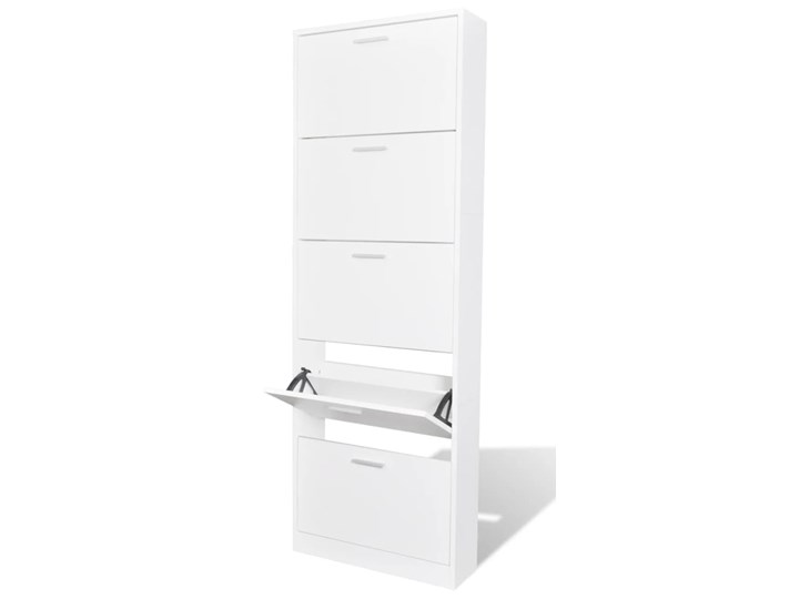 vidaXL Biała drewniana szafka na buty z 5 przegrodami Płyta laminowana Szerokość 59 cm Wysokość 169 cm Tworzywo sztuczne Drewno Metal Płyta MDF Płyta meblowa Głębokość 17 cm Kategoria Szafki i regały