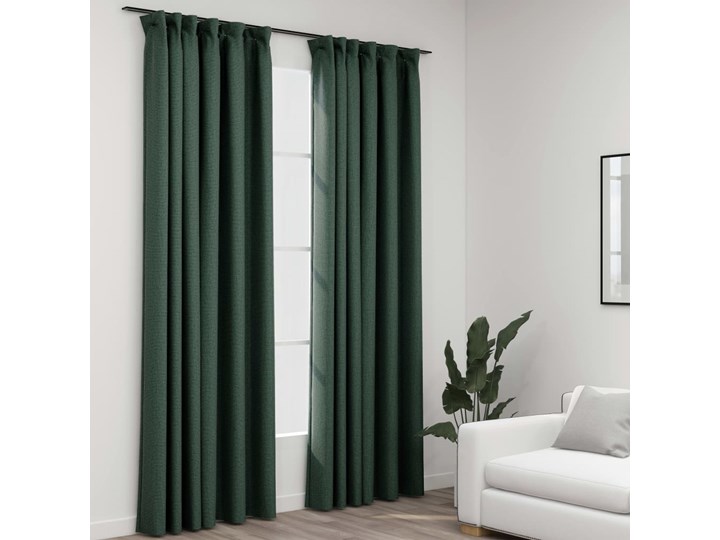 vidaXL Zasłony stylizowane na lniane, 2 szt., zielone, 140x245 cm Len Zasłona zaciemniająca Poliester Pomieszczenie Sypialnia