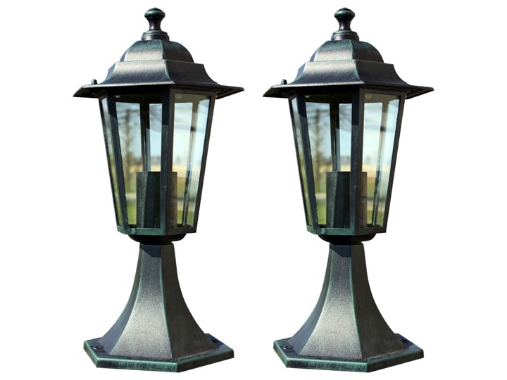 vidaXL Lampy ogrodowe, 2 szt., ciemnozielone/czarne, aluminium Latarnia Kolor Zielony