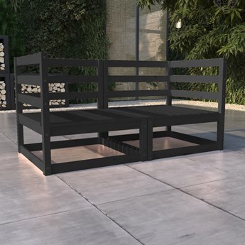 vidaXL 2-osobowa sofa ogrodowa, czarna, lite drewno sosnowe