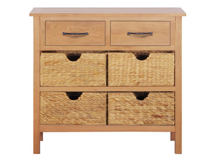 vidaXL Komoda, 90 x 33,5 x 83 cm, lite drewno dębowe i hiacynt wodny Szerokość 90 cm Płyta meblowa Płyta MDF Szerokość 105 cm Z szufladami Głębokość 34 cm Kolor Beżowy Kategoria Komody