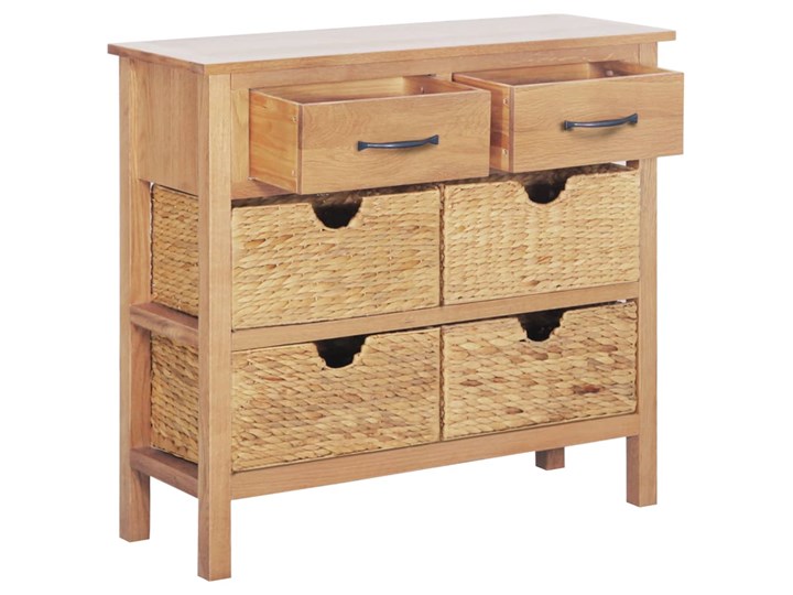 vidaXL Komoda, 90 x 33,5 x 83 cm, lite drewno dębowe i hiacynt wodny Z szufladami Głębokość 34 cm Szerokość 105 cm Szerokość 90 cm Płyta MDF Kolor Beżowy Płyta meblowa Styl Rustykalny