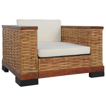 vidaXL Fotel z poduszkami, brązowy, naturalny rattan