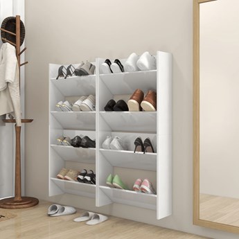 vidaXL Półki ścienne na buty, 4 szt., białe z połyskiem, 60x18x60 cm