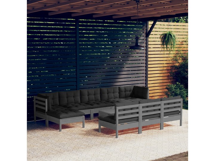 vidaXL 11-cz. zestaw wypoczynkowy do ogrodu, z poduszkami, szary Zestawy wypoczynkowe Drewno Zawartość zestawu Sofa